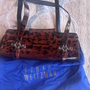 Stuart Weitzman Leopard Print Patent Leather Shoulder Bag